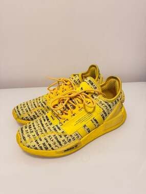 Adidas NMD R1 V2 All Over Text Print Yellow Sneakers